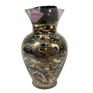 Large 5.8 lb 9" Loaded Jewelry Jar Wearable Vintage Modern Metal Glass Bead Boho